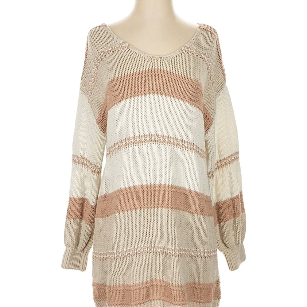 Women's Striped Knit Sweater - Cream and Tan